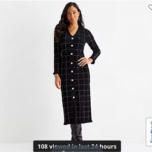 Chic Black Grid Long Sleeve Dress